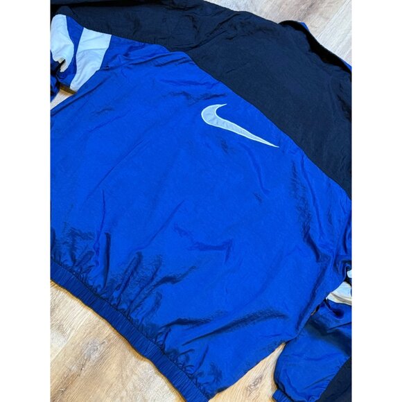 Vintage 90s Nike Windbreaker Jacket Black & Blue Colorblock Center Swoosh XL - Picture 4 of 10